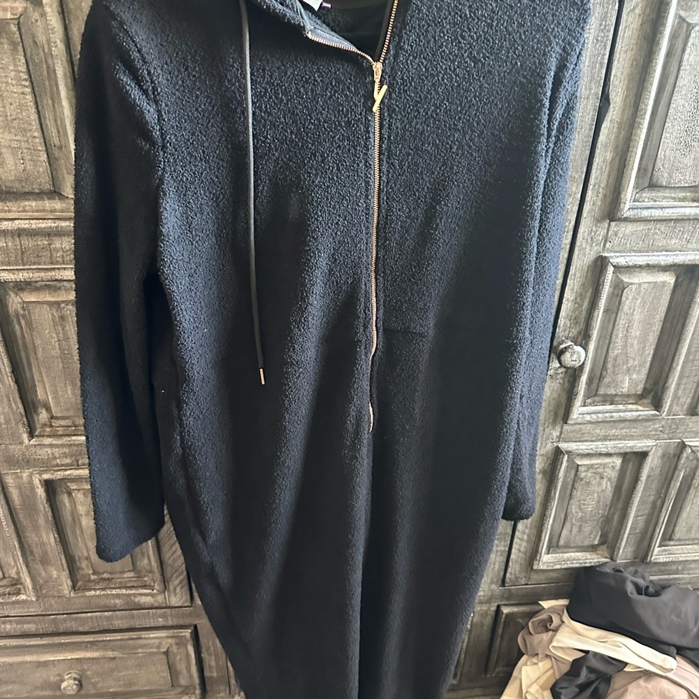 Elegant Black Teddy jumpsuit with Hood